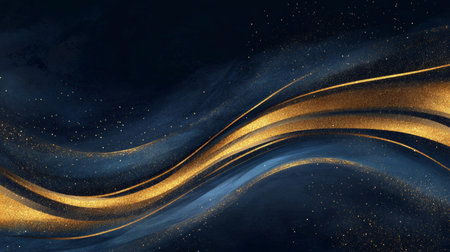Luxurious Gold and Navy Blue Abstract Art with Glitter Accents for Sophisticated Visual Projectsの素材