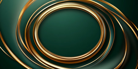 Elegant and Contemporary Chic Minimalist Pattern Design Featuring Circular Orbits of Gold on Greenの素材