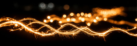 An Abstract Concept of Flowing Ribbons of Light Delineating Waving Lines Across a Dark Backdropの素材