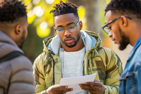 Collaborative Study Session Among Young Adults in Urban Setting, Sharing Knowledge and Ideasの素材