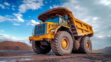 Heavy Machinery Excavating Earth During Transportation at Large Open-Pit Mining Industrial Siteの素材