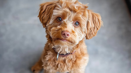 Adorable golden puppy with fluffy coat, showcasing charming personality and pure innocence.の素材