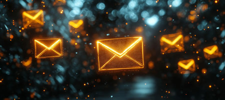 Digital Correspondence Surge Through The Vast Cyberspace Fabric Of Connectivity And Communicationの素材