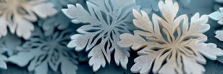 Intricate Snowflake Shapes Against a Wintery Backdrop Creating a Delicate and Artful Impressionの素材
