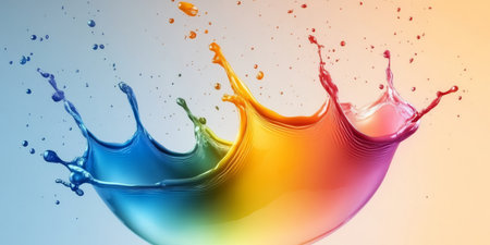 Dynamic and Colorful Paint Splashes Erupting Vividly, Creating a Mesmerizing Abstract Artwork Sceneの素材