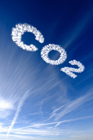 Dramatic Carbon Dioxide Clouds Forming Against a Clear Blue Sky, Symbolizing Climate Change Effectsの素材