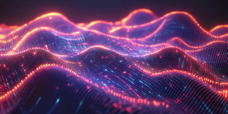 Intricate Data Network Visualization with Glowing Lines Interconnecting Diverse Financial Streamsの素材