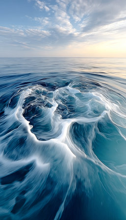 Dynamic Ocean Surface Artful Wave Patterns under Bright Sky, Showcasing Serene Waters and Beautyの素材