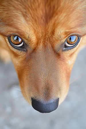 Close-Up of an Adorable Welsh Corgi with Brown and Black Fur Gazing Endearingly in Soft Lightの素材