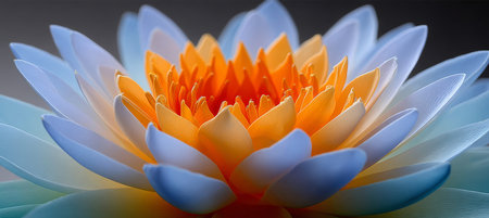 Elegant Close-Up of a Pastel-Tinted Lotus Flower in White and Orange Shades with Artistic Qualityの素材