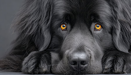 Stunning Newfoundland Dog Portrait Featuring Expressive Eyes and Gentle Demeanor in Studio Settingの素材