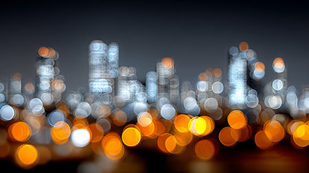 Abstract Nightscape with Defocused City Lights Painting Modern Art, Creating Bokeh Effects, Sceneryの素材