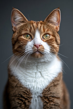 Charming Portrait of a Lovely Manx Cat with Striped Orange and White Short Coat, Ideal for Pet Adsの素材