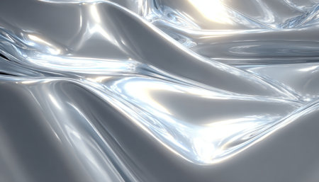 Abstract Chrome Texture Background Featuring Silky Reflections and Wavy Metallic Surface Effectsの素材
