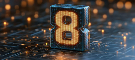 Futuristic Pixelated Grid Display with Dynamic Numbers and Abstract Technology Elements in Motionの素材