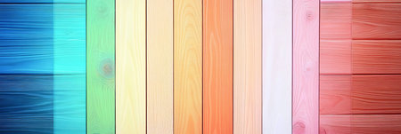 Pastel Rainbow Palette A Vibrant Spectrum of Colorful Painted Wooden Planks for Creative Projectsの素材