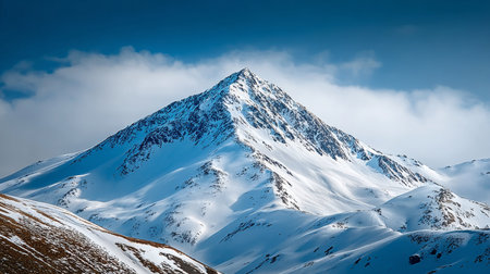 Majestic Snowy Peaks Under Dramatic Clouds in a Winter Landscape with Glorious Sunlight and Serenityの素材