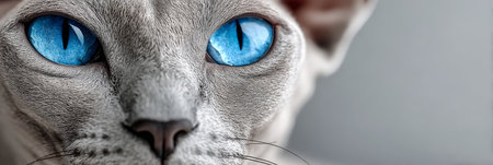 Devilish Blue-Eyed Charmer Captured in a Stylish Vertical Composition with Clean Gray Backgroundの素材