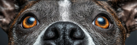 Charming Boston Terrier with Unique Markings and Intense Gaze, Close-Up Dog Portrait in Soft Lightの素材