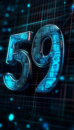 Futuristic Cyber Technology Concept with Glowing Blue Digits and Binary Code Data Stream Designの素材