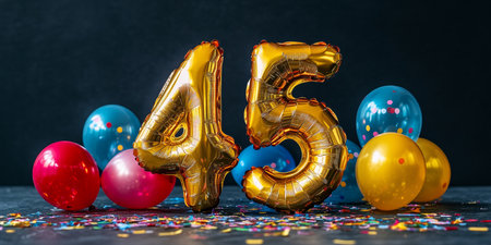 Forty-five Foil Balloons for Celebrating Anniversaries and Birthdays with Colorful Decorationsの素材