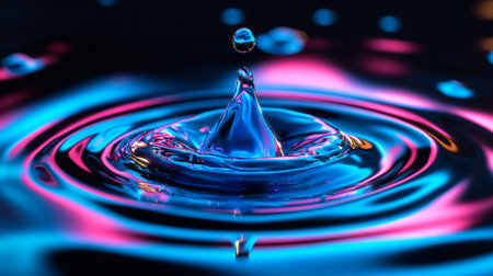 Abstract Vibrant Water Crown Created by Single Ripplets, Water Droplet Splashing and Patternsの素材