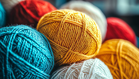 Vibrant Close Up of Colorful Yarn Balls Perfect for Crafting and Knitting Projects, Art Designsの素材