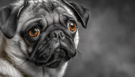 Adorable Pug Portrait with Expressive Eyes and Charming Wrinkles, Perfect for Dog Lovers Collectionの素材