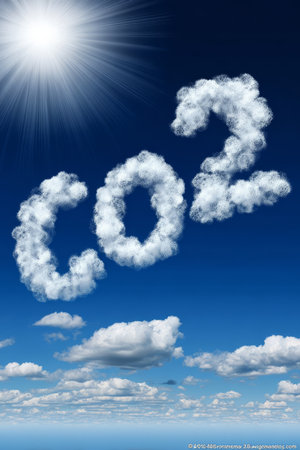 Clouds in the Sky Forming the Letters CO2, Representing Climate Change and Environmental Awarenessの素材