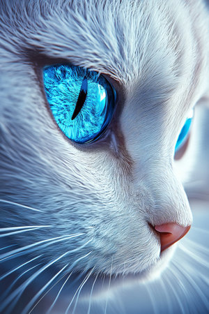 Captivating Portrait of an Adorable Kitten with Pristine White Fur and Thoughtful Expressionの素材