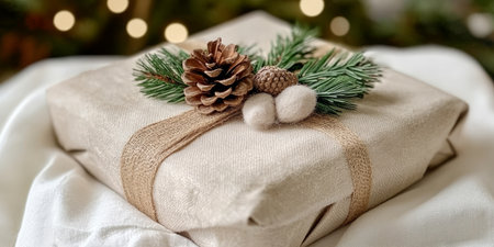 Elegant Eco-Friendly Christmas Gifts Wrapped in Luxurious Fabric for a Sustainable Holiday Seasonの素材