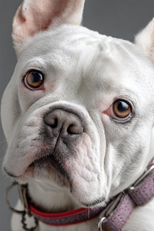 Charming French Bulldog Portrait with Expressive Eyes Against a Neutral Gray Backgroundの素材