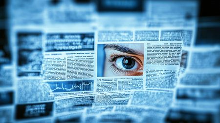 An Intriguing Eye Amidst Headlines A Visual Narrative of Observation and Scrutiny in Journalismの素材