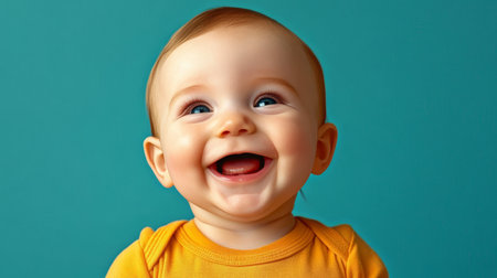 Delightful Baby s Joyful Gaze Captured in a Heartwarming Portrait of Innocence and Happinessの素材