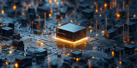 Innovative Stock Image Showcasing Advanced Circuitry for Quantum Computing and Fintech Innovationsの素材