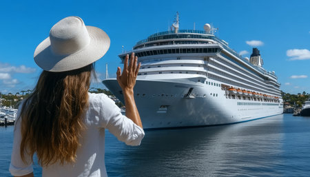 Exciting Departure on a Tropical Cruise Adventure A Welcoming Experience at Sea Awaits Youの素材