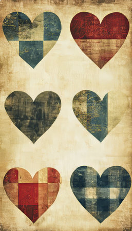 Distressed Hearts Pattern with Grunge Texture and Muted Colors for Contemporary Design Useの素材