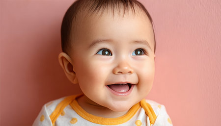 Adorable Infant Smiling Brightly, Bathed in Soft Light, Capturing Pure Joy and Innocenceの素材