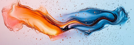 Vibrant Colorful Fluid Waves Collide on a Striking Contrasting Gradient Background, Creating Artの素材