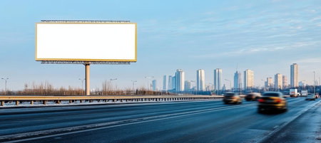 A Blank Billboard on a Busy Highway Ideal for Eye-Catching Advertising and Transportation Messagesの素材