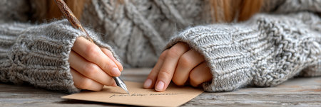 Cozy Writing Session with Vintage Fountain Pen on Wooden Table, Crafting a Romantic Nostalgic Letterの素材