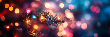 Enchanting Winter Holiday Backdrop Featuring a Beautifully Adorned Christmas Tree with Soft Lightsの素材