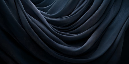 Elegant Midnight Navy to Black Draped Fabric Texture with Soft Shadows for Luxury Background Designの素材