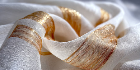 Luxurious Silk Fabric with Intricate Textures and Rich Gold Hues, Perfect for Elegant Designsの素材