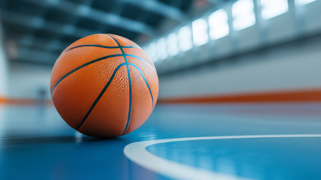 Dynamic Basketball Ball Ready to Bounce on Court, Capturing the Energy of Sports Passion and Spiritの素材