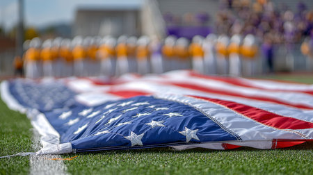 Stars and Stripes A Patriotic Display of the American Flag During a Thrilling Sports Gameの素材