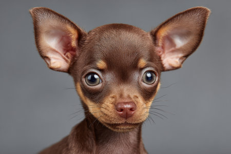 Charming Studio Portrait of a Playful Chihuahua Puppy with Innocent Eyes and Adorable Expressionの素材
