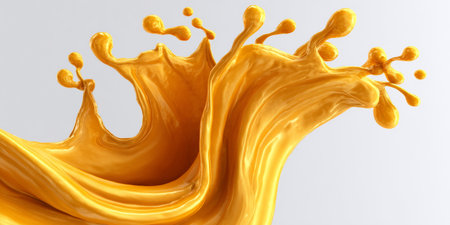 Striking Golden Fluid Burst on White Backdrop, Exquisite Splash Dynamics and Liquid Sculpture Art.の素材