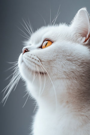 Elegant White Cat with Striking Golden Eyes, Captivating Portrait of Feline Grace and Serenityの素材