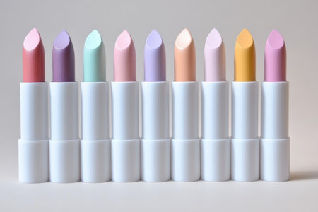 Chic Display of Gradient Pastel Lipsticks in Soft Shades for Fashion and Beauty Trends Showcaseの素材